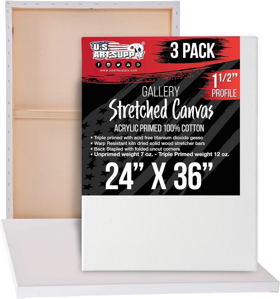 U.S. Art Supply 24×36″ Gallery Depth Canvas, 3-Pack